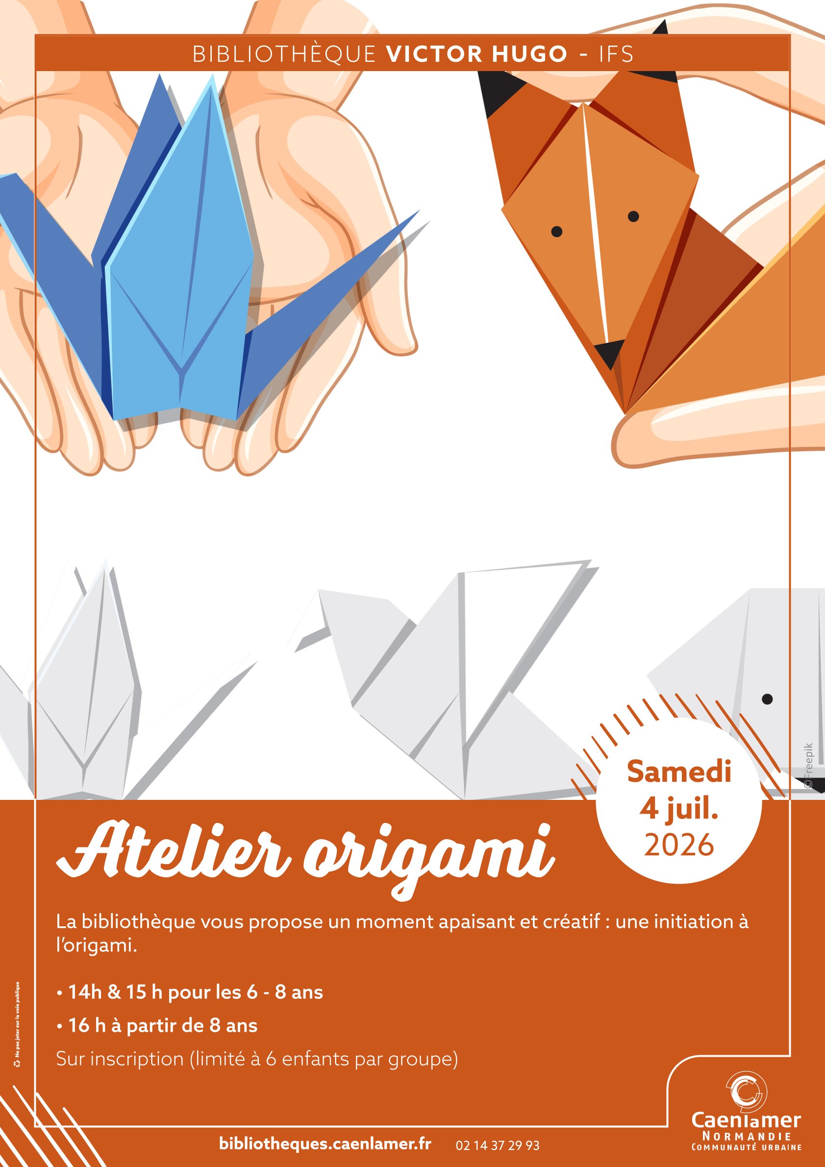 atelier origami le 4 juillet 2026 à 14h, 15h et 16h
