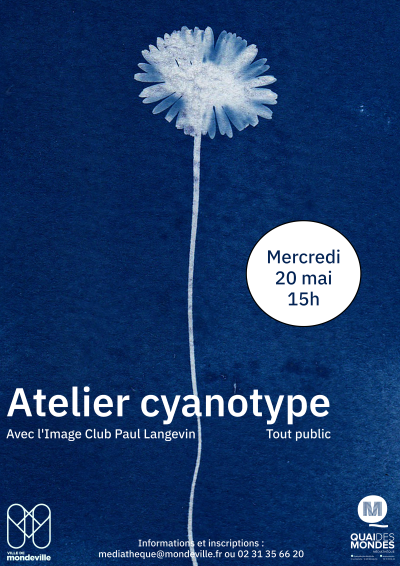 Atelier cyanotype tout public avec l'Image Club Paul Langevin. Le mercredi 20 mai à 15 heure à la médiathèque Quai des Mondes. Réservation au 02 31 35 66 20