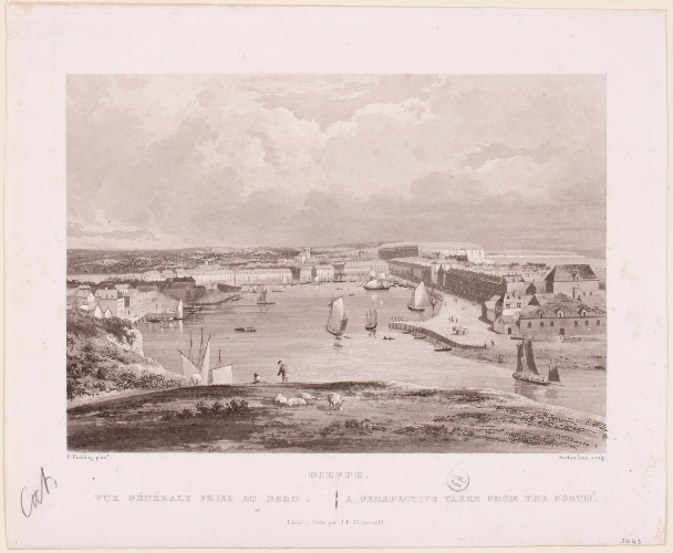 Dieppe. Vue générale prise du nord. = A perspective taken from the North. Par T. Sutherland et  F. Fielding, 1820, (FNI C 1582)