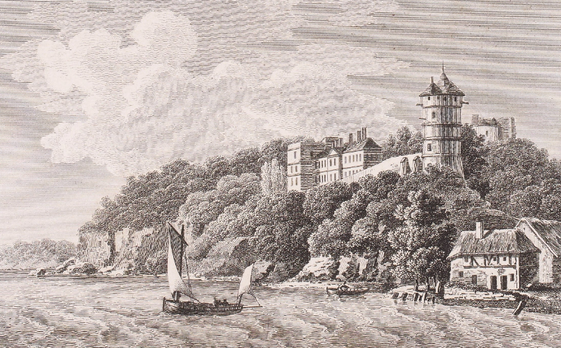 Vue de Tancarville, par Jean-Jérôme Baugean et Pierre-Louis Delaval, 1820 (FNI C 1603)