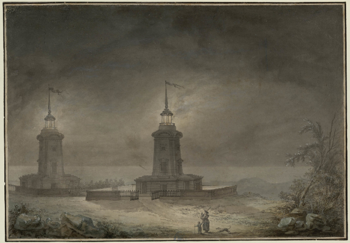 Vue des deux phares du Cap de la Hève près du Havre en Seine-Maritime, 1778