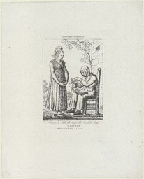 Sorcière et fille du canton du Pont-de-l'Arche en habit de fête : divination par la clef | Langlois, Eustache-Hyacinthe (1777-1837)