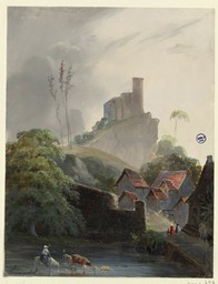 [Vue du château de Falaise prise de la rivière] | Lenourrichel, Constant-Edouard (1803-1869)