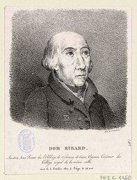 Dom Ribard : Ancien Sous-Prieur de l'Abbaye de St Etienne de Caen, Ancien Censeur du Collège royal de la même ville : mort le 5 octobre 1827 à l'âge de 74 ans | Langlumé (17..-18.. ; lithographe)